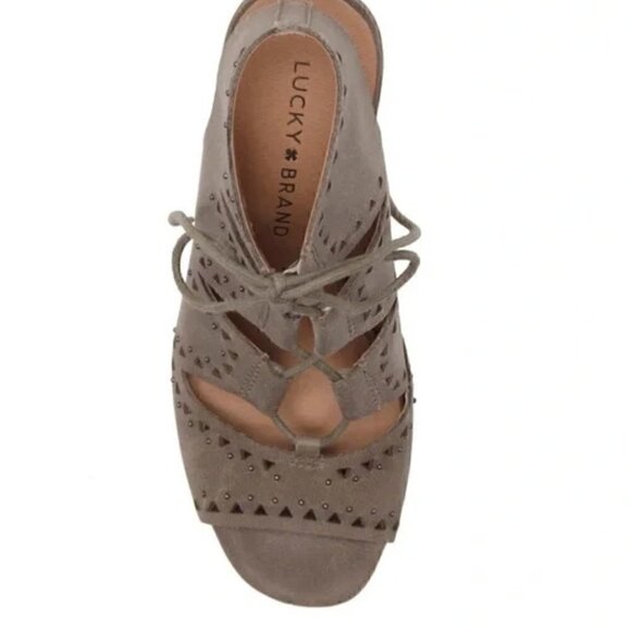 Lucky Brand Tafia Brindle Lace Up Block Heel Sandals - Picture 2 of 12